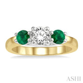3.90 MM Round Shape Emerald and 1/2 ctw Past, Present and Future Round Cut Diamond Precious Ring in 14K Yellow and White Gold